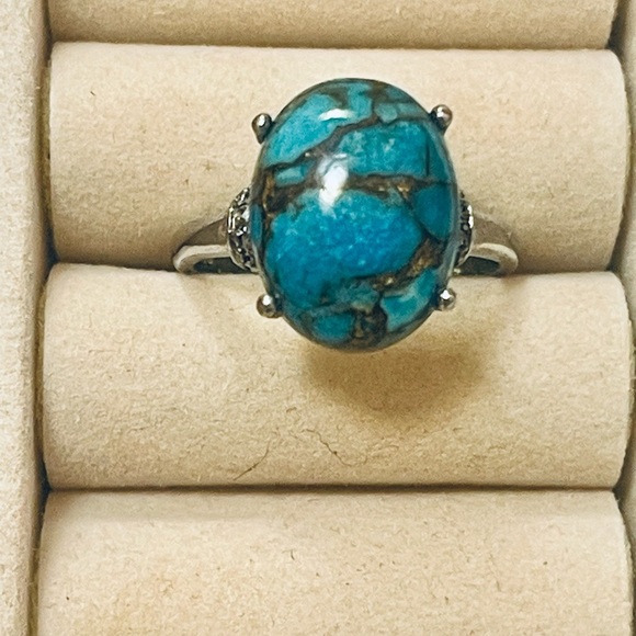 Karis southwestern Sterling Silver Natural Blue Turquoise Gemstone Sz 9 - Picture 1 of 9
